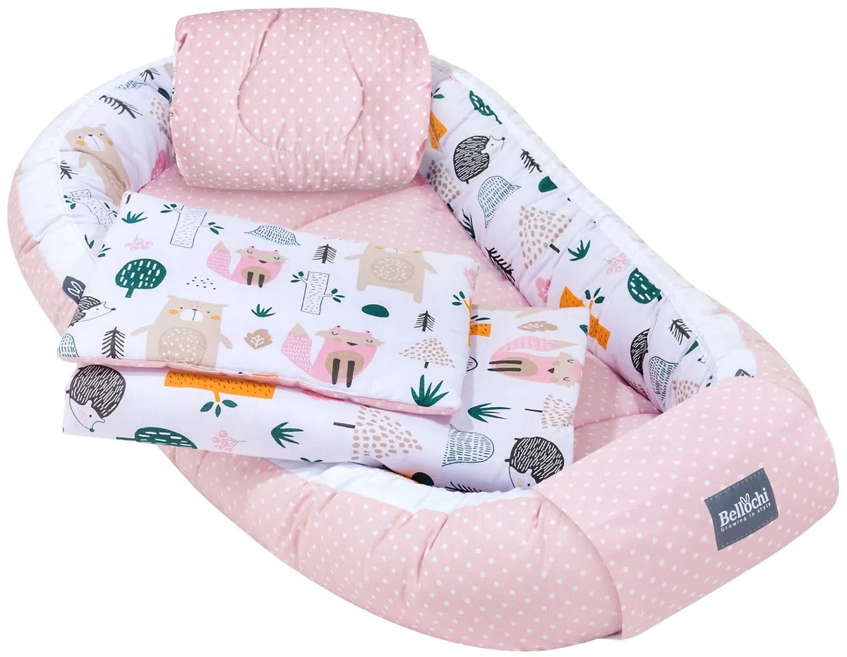 Bellochi | Set di 5 Pezzi per Neonato | Realizzato in 100% Cotone | Riduttore Lettino Neonato 90x60cm | Cuscino Bambino | Cuscino Neonato con Fodere | 4rest