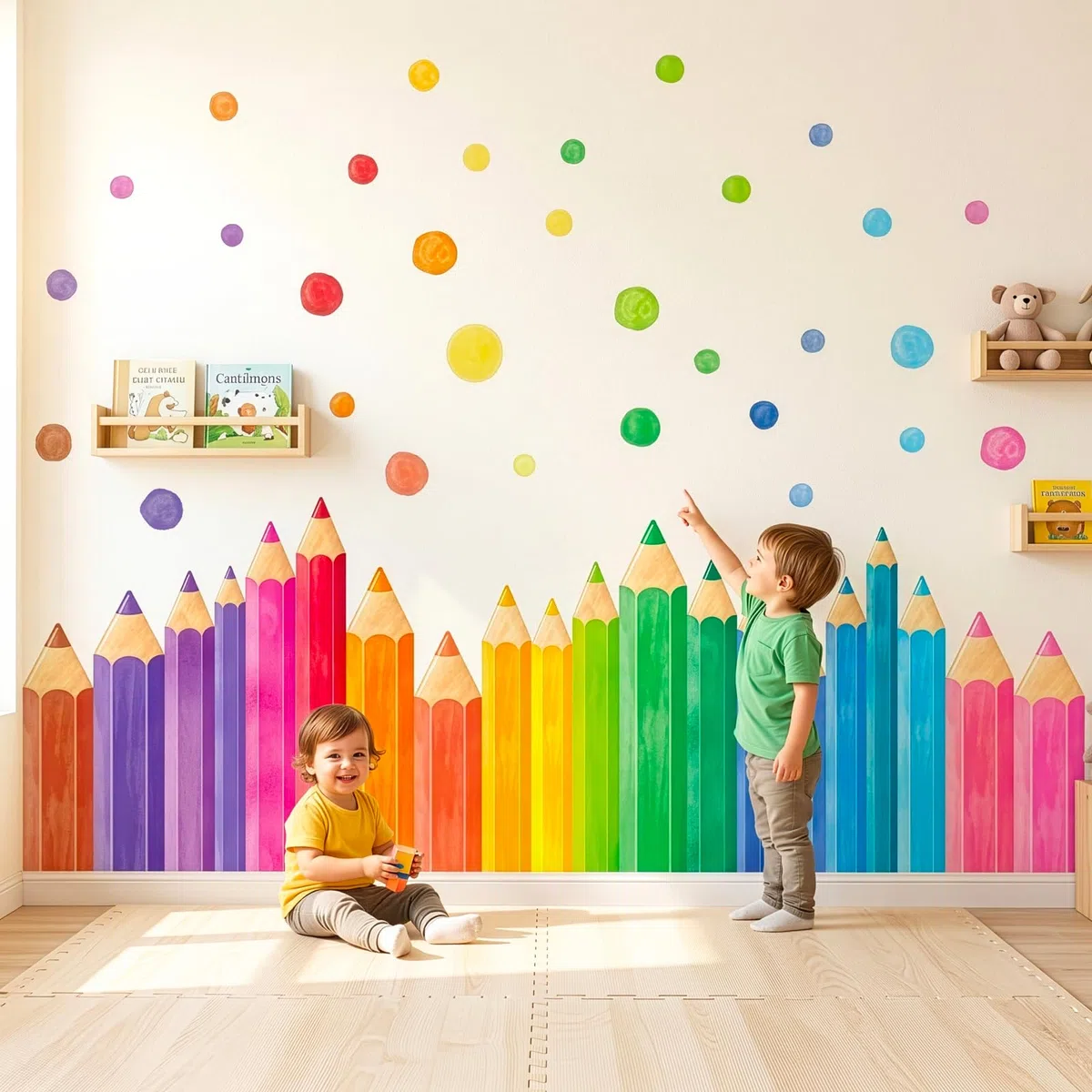DECOWALL Adesivo murale extra large - Matite colorate arcobaleno giganti - Per cameretta dei bambini, asilo nido, aula e sala giochi (SG4-2522)