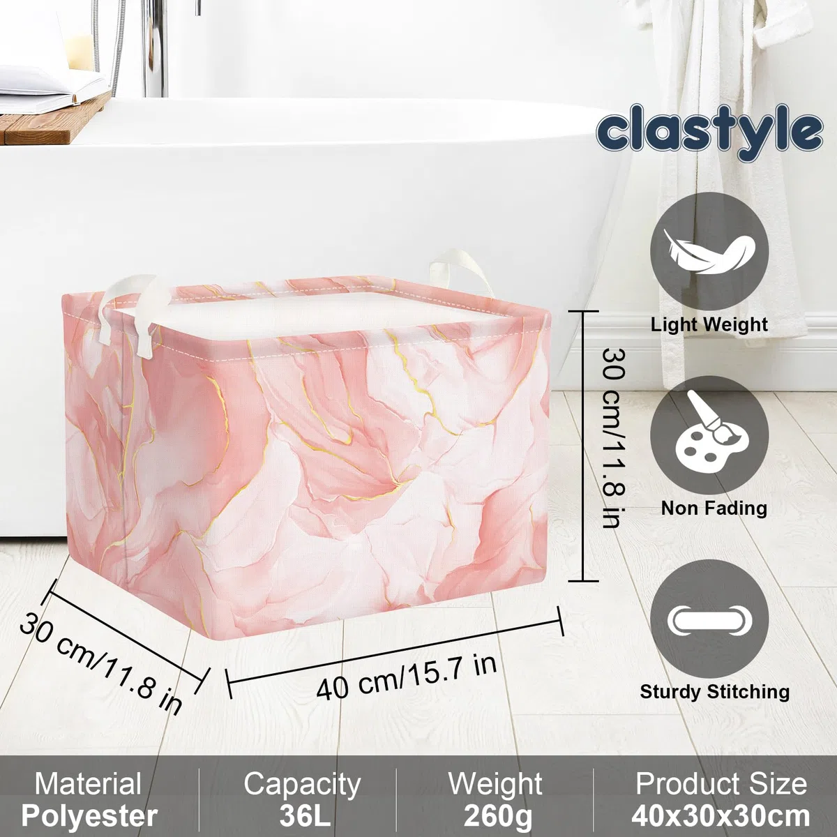 Clastyle Ceste Biancheria Donna Marmo Cestino Giocattoli Vestiti Impermeabile per Ragazza Cestino Portaoggetti per Bagno Cameretta Bucato, Rosa, 40x30x30 cm