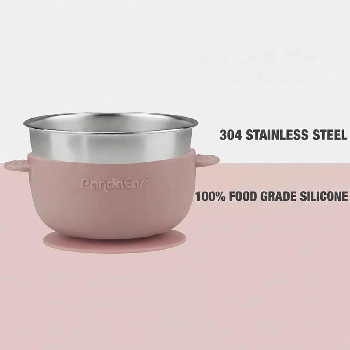 PandaEar Set Da 3 Ciotole A Ventosa In Acciaio Inox Per Bambini Con Coperchi, Ciotole Antiscivolo Per Bambini, Neonati E Toddler Con Rivestimento In Silicone (Rosa)