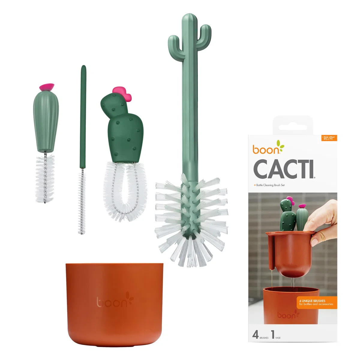 RIIMUHIR Boon Cacti Bottle Cleaning Brush Set, Terracotta