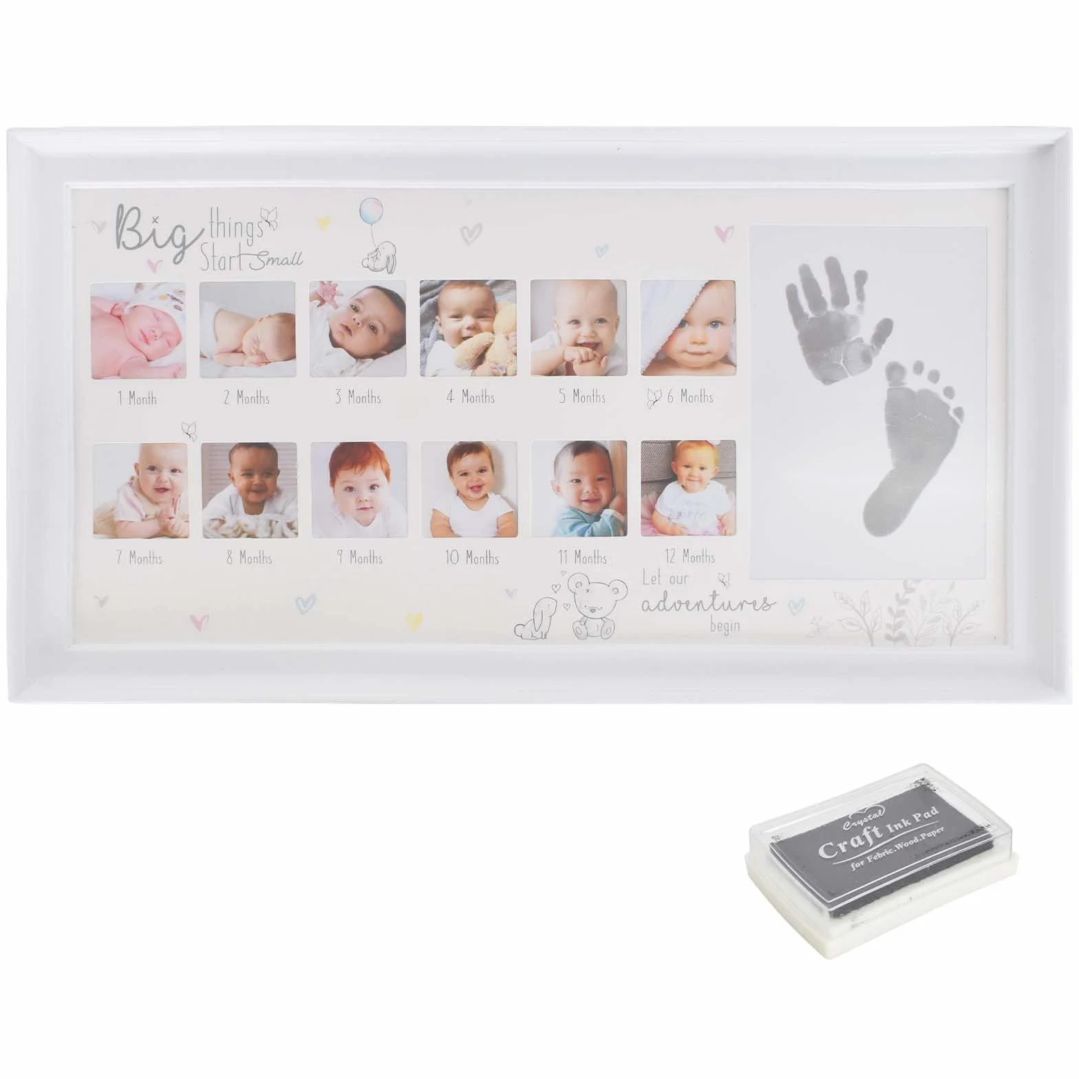 12 Mesi di Anniversario di un Neonato Cornice per Foto con Impronte di Mani e Impronte di Bambino con Inchiostro Riutilizzabile Decorazioni per la Cameretta dei Bambini Ricordi Unici