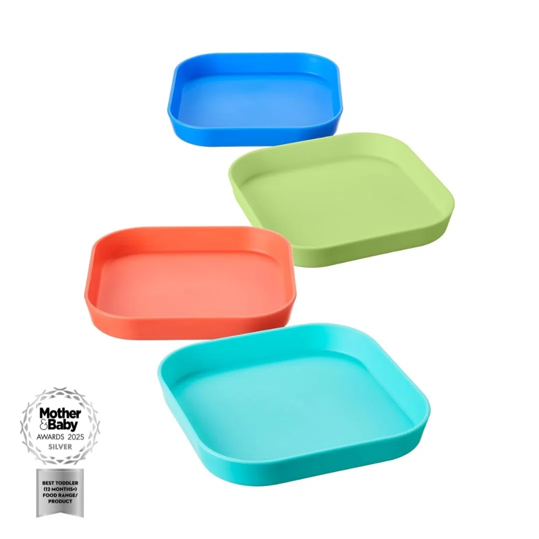 Nuby Good Square Meal - Piatti per lo svezzamento dei bambini, durevoli, lavabili in lavastoviglie, auto-alimentati (confezione da 4)