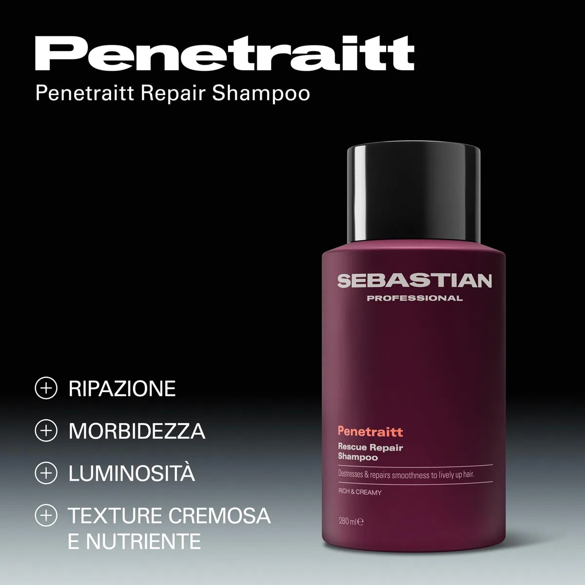 Sebastian Professional Penetraitt Rescue Repair Shampoo – Detergente riparatore intenso che rigenera i capelli danneggiati e secchi, lasciandoli forti e setosi
