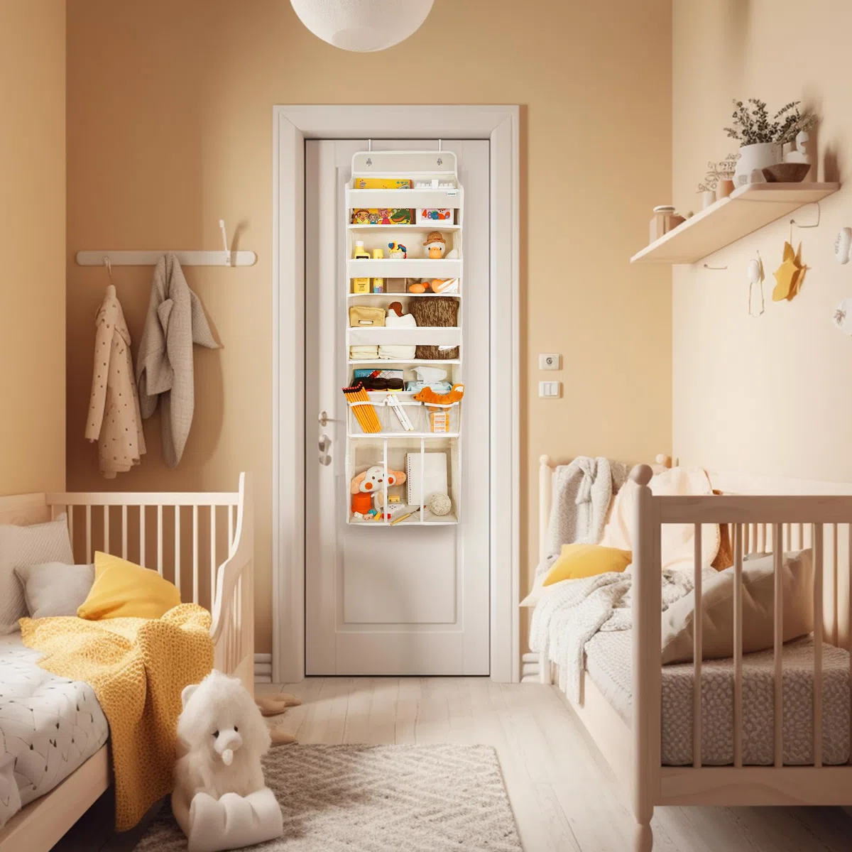Organizer portaoggetti da appendere alla porta, con 3 contenitori, 1 cestino per pannolini mobile per bambini, 1 organizer impilabile di grande capacità, 10 tasche laterali, portaoggetti per porta