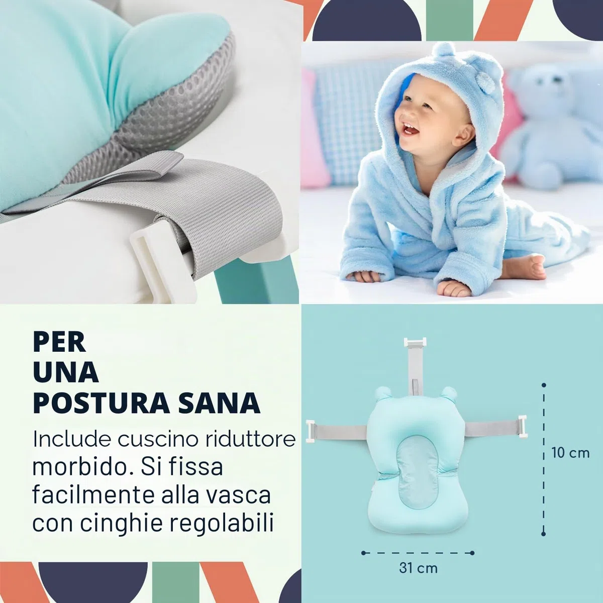 Babify Shower - Vasca pieghevole per bebè, cuscino incluso, pieghevole, ultra compatto, antiscivolo, colore: menta