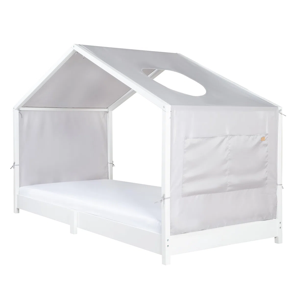 roba Copertura per Letti Montessori 90 x 200 cm - Accessorio Adatto per trasformare Il Letto in Un baldacchino - con 3 Tasche portaoggetti e Finestra sul Tetto - Grigio Chiaro
