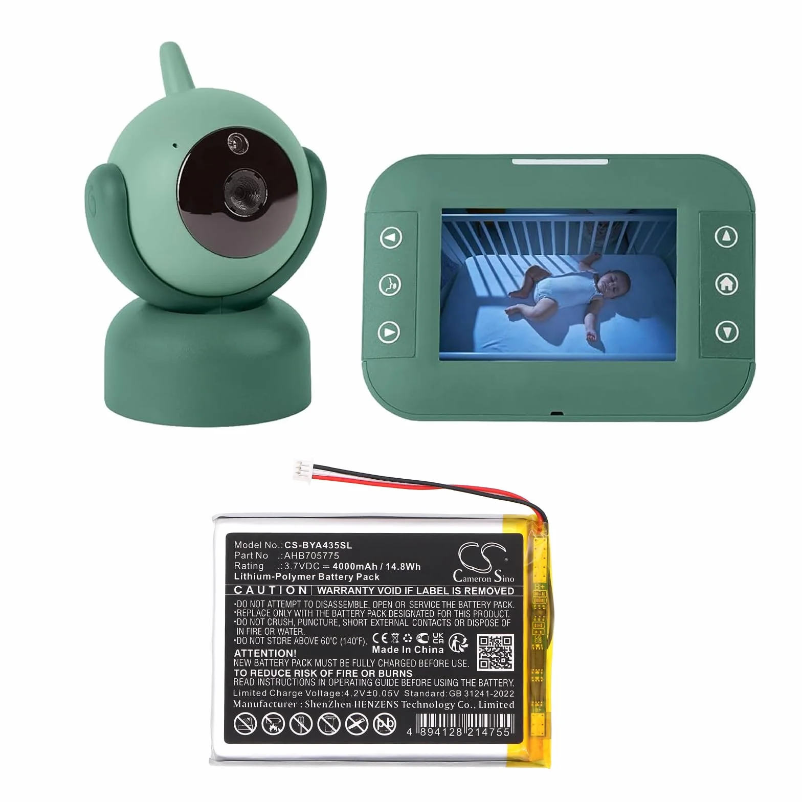 Batteria di ricambio per Babymoov A014426, A014433, A014435, Babyphone Yoo Go+ HD, Babyphone Yoo Master +, Babyphone Yoo Master+, Yoo Go +, Yoo Master + PN: AHB705775 4000mAh / 14,8Wh
