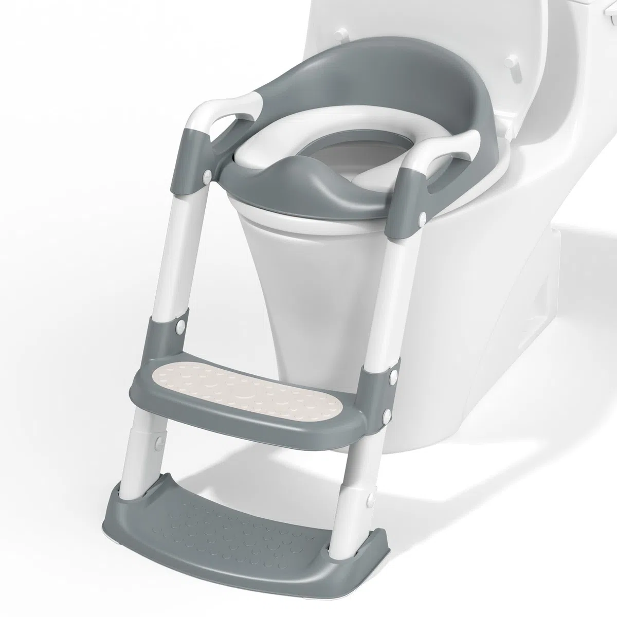 COOSEYA riduttore wc bambini con gradini, sedile per wc bambino Richiudibile Paraspruzzi antiscivolo Imbottitura morbida Maniglie di sicurezza (grigio)