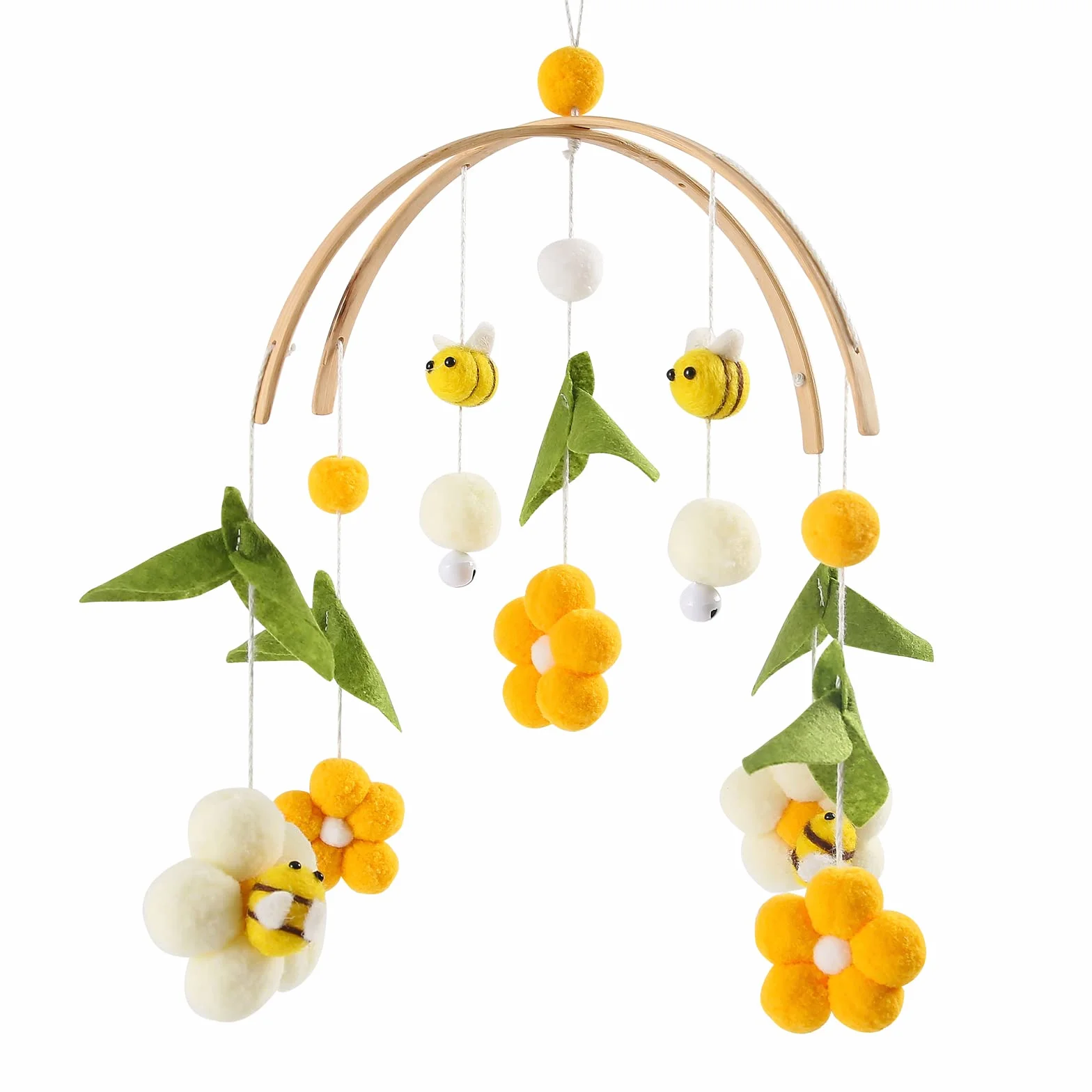 let's make Giostrina in legno con palline, fiori + foglie verdi + api scacciapensieri, mobile per ragazzi e ragazze, decorazione per la casa fresca regalo (ape)
