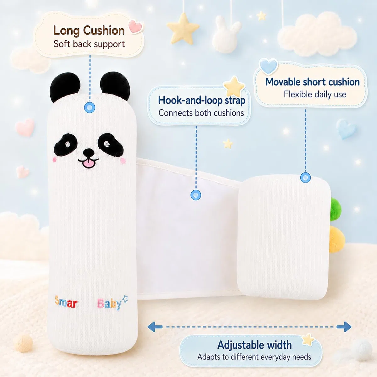 Cuscino Neonato Morbido e Regolabile, Cuscino Lettino Bambino con Supporto Ergonomico per il Riposo, Cuscino Laterale per Neonati, Fantasia Panda o Tigre (Panda)