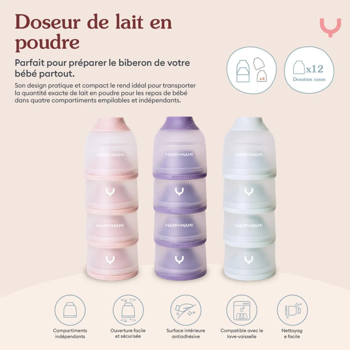 Happymami,Confezione dosatore latte in polvere + thermos da 500 ml, regalo neonato, set di alimentazione per il tuo bambino, senza BPA, superficie interna antiaderente (Menta morbida) (menta dolce)