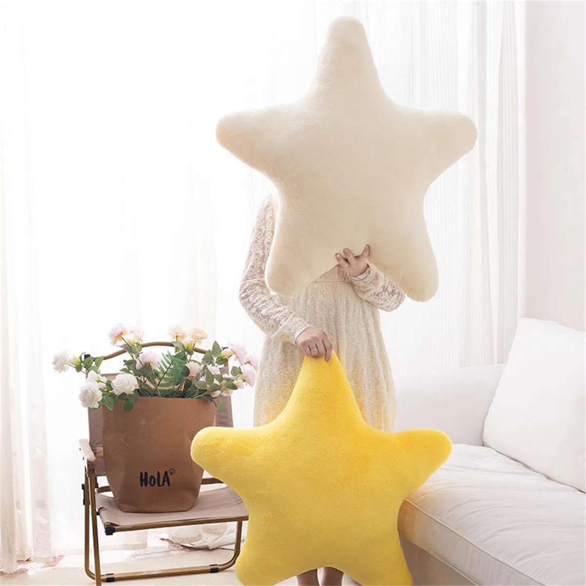 Cuscino morbido per bambini, a forma di stella, morbido, soffice, a forma di luna, nuvole, stella, decorativo, in peluche, per la camera dei bambini, decorazione per camera da letto (nuvola rosa, 44
