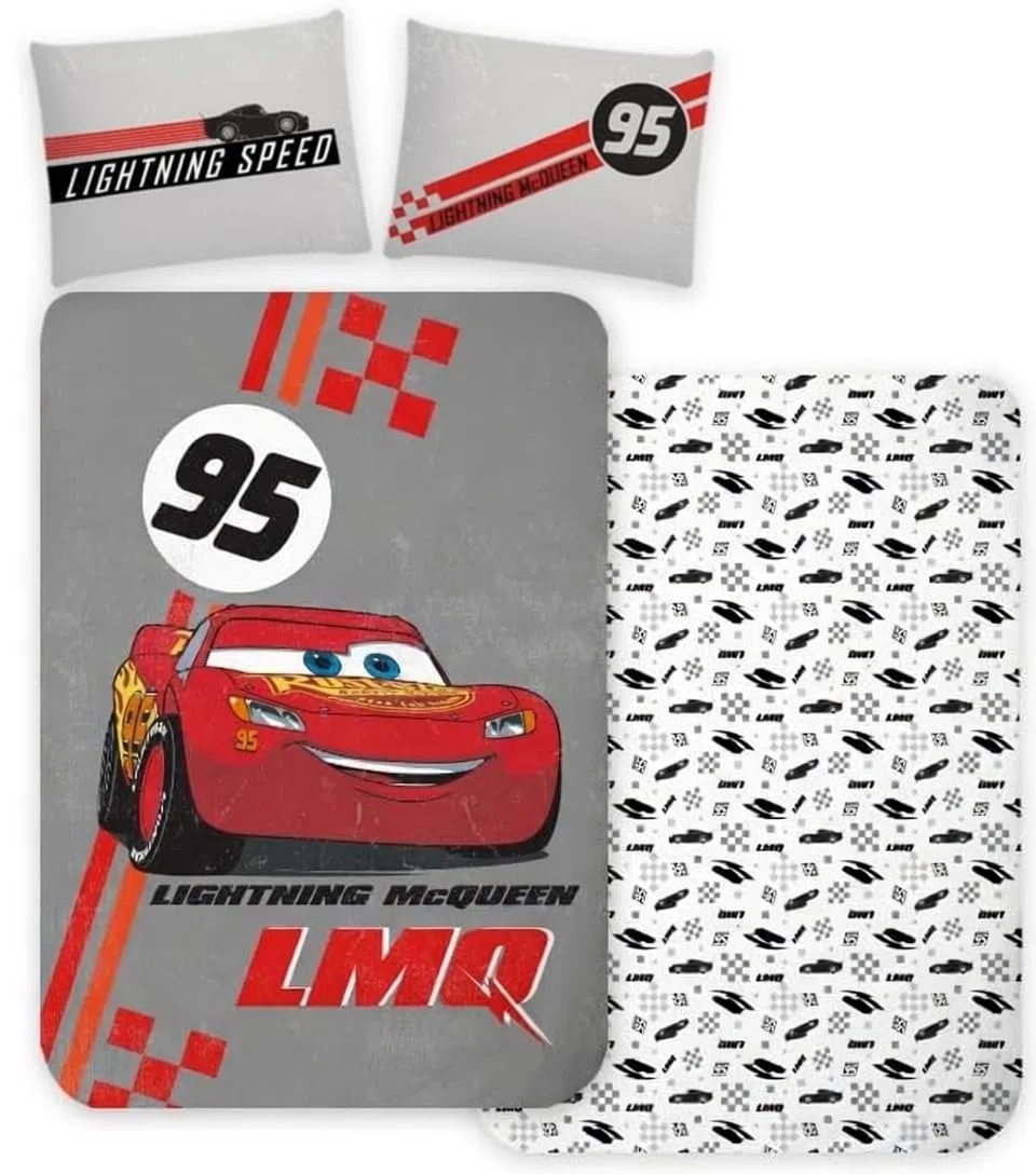 Cars Saetta McQueen Copripiumino Neonato 100x135 + Federa 40x60 100% Cotone | Lettino reversibile | Cotone naturale morbido traspirante | Disney Pixar | 0-3 anni | Sbarre | Regalo | Lavabile in lavatrice